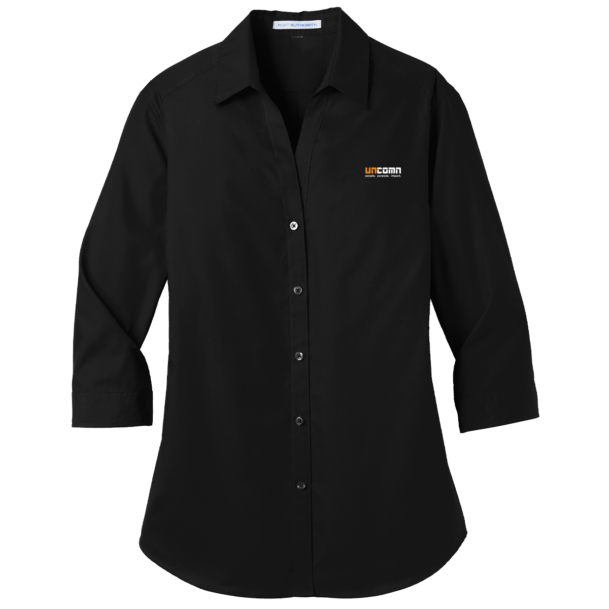 Port Authority® Women's 3/4-Sleeve Carefree Poplin Shirt - Deep Black