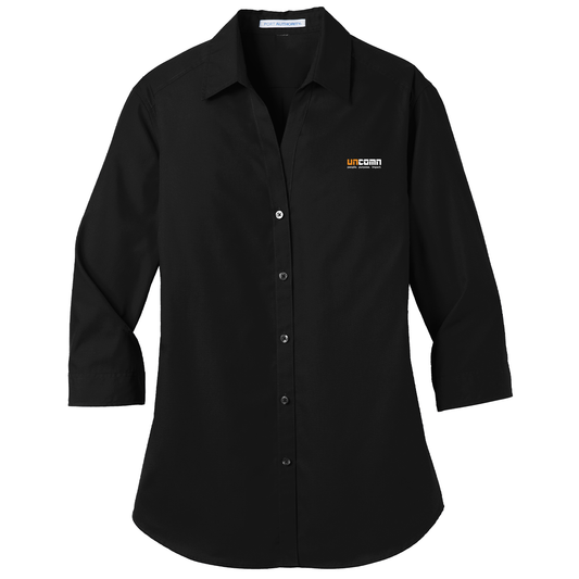 Port Authority® Women's 3/4-Sleeve Carefree Poplin Shirt - Deep Black